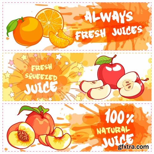 Collection of fruit juice label banner sticker flyer 25 EPS