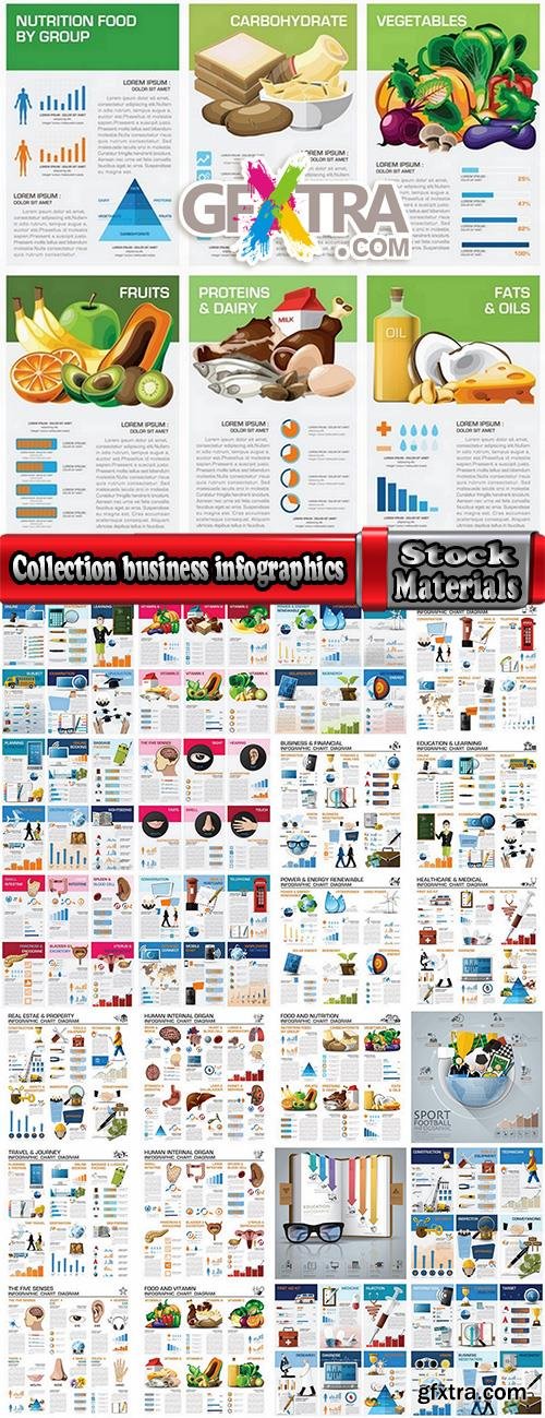 Collection business infographics medicine food products 25 EPS