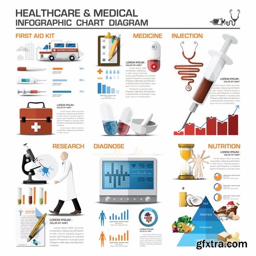 Collection business infographics medicine food products 25 EPS