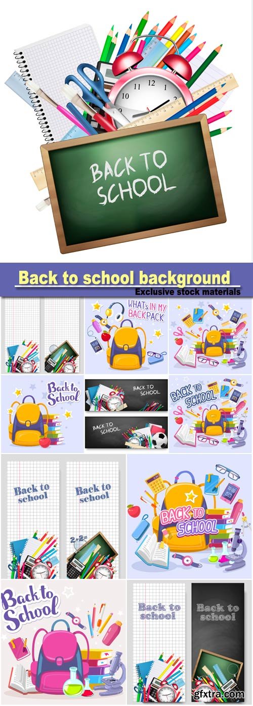 Back to school, background with colorful supplies vector