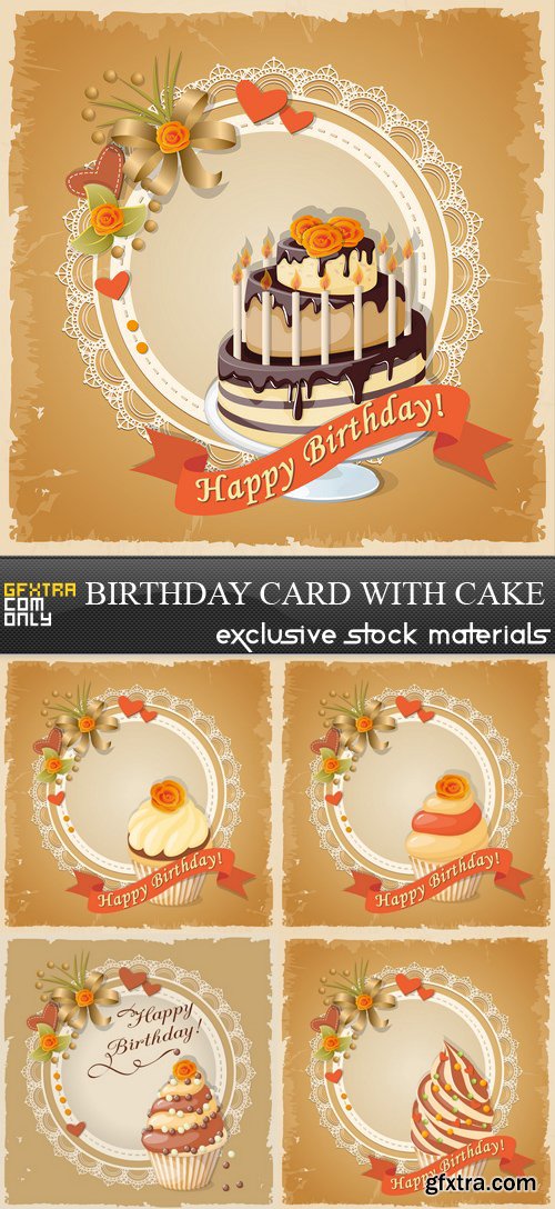 Birthday Card with Cake - 5 EPS
