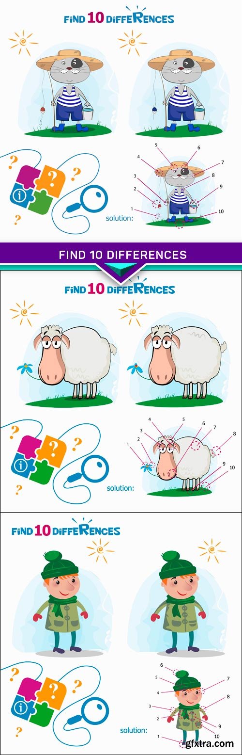 Find 10 differences for the children's magazine 3X EPS