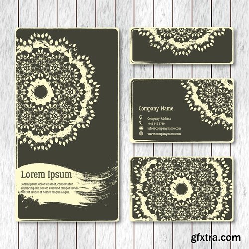 Collection business card Indian ethnic ornament pattern mandala flyer image a banner 25 EPS