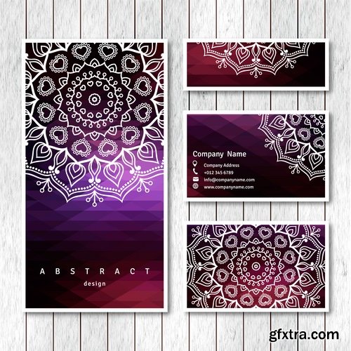 Collection business card Indian ethnic ornament pattern mandala flyer image a banner 25 EPS