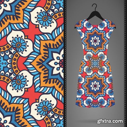 Collection of dress clothing Indian ethnic ornament pattern mandala image banner 25 EPS