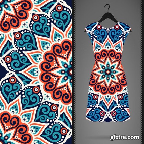 Collection of dress clothing Indian ethnic ornament pattern mandala image banner 25 EPS