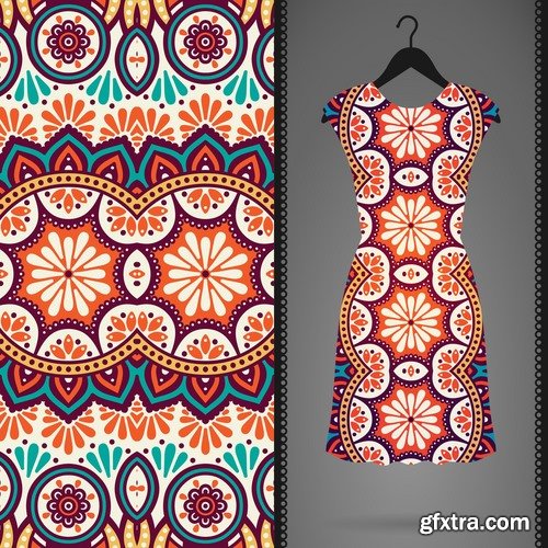 Collection of dress clothing Indian ethnic ornament pattern mandala image banner 25 EPS