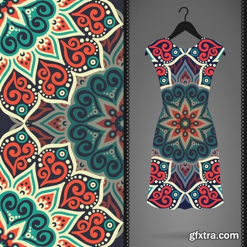 Collection of dress clothing Indian ethnic ornament pattern mandala image banner 25 EPS