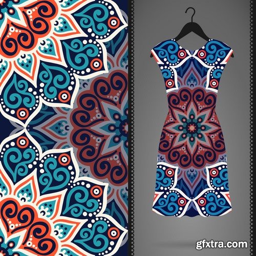 Collection of dress clothing Indian ethnic ornament pattern mandala image banner 25 EPS