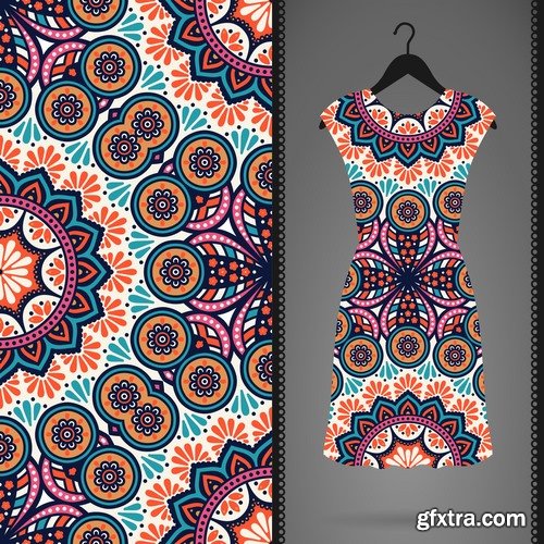 Collection of dress clothing Indian ethnic ornament pattern mandala image banner 25 EPS