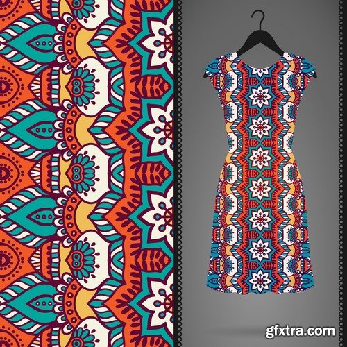 Collection of dress clothing Indian ethnic ornament pattern mandala image banner 25 EPS