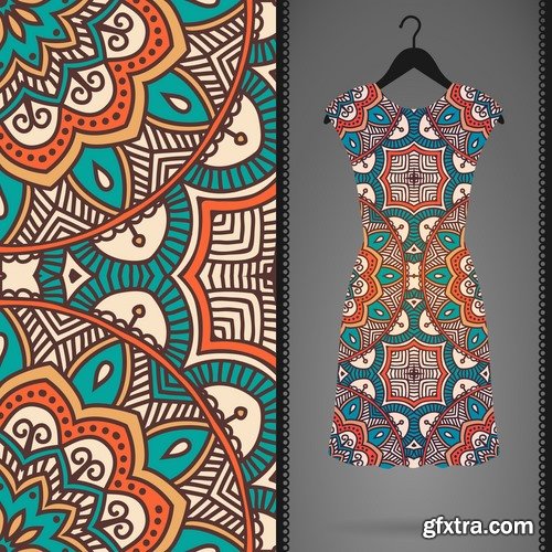 Collection of dress clothing Indian ethnic ornament pattern mandala image banner 25 EPS