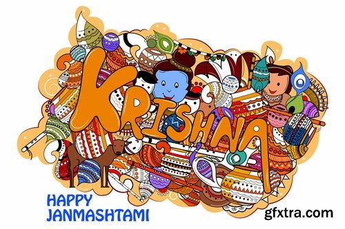 Collection of Indian ethnic background is Janmashtami image banner 25 EPS