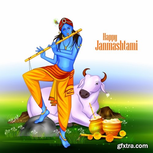 Collection of Indian ethnic background is Janmashtami image banner 25 EPS