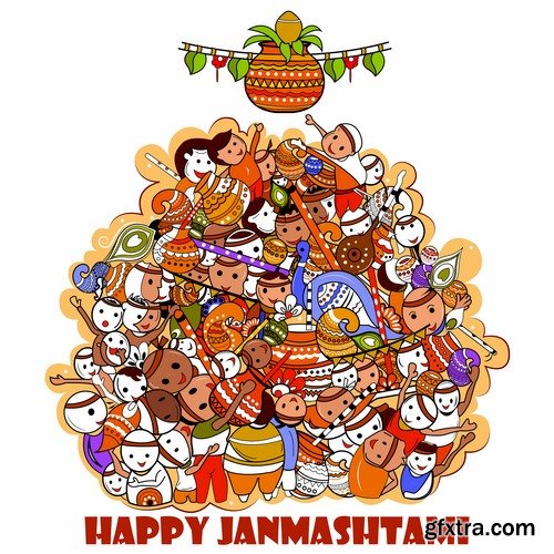 Collection of Indian ethnic background is Janmashtami image banner 25 EPS