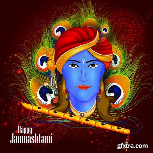 Collection of Indian ethnic background is Janmashtami image banner 25 EPS