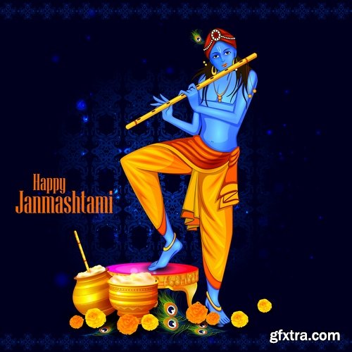 Collection of Indian ethnic background is Janmashtami image banner 25 EPS