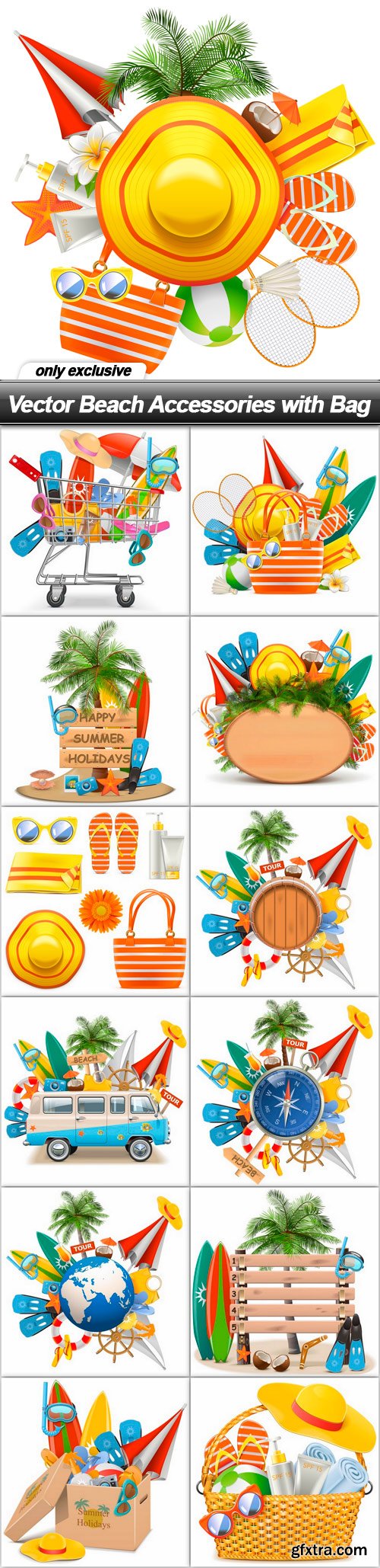 Vector Beach Accessories with Bag - 13 EPS