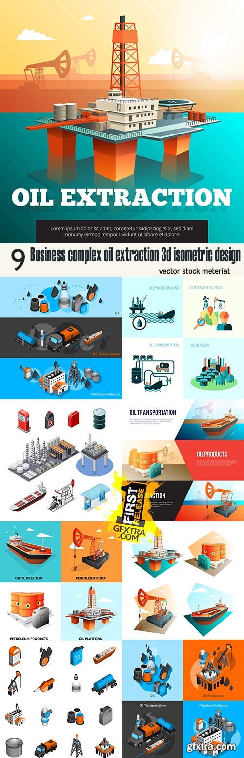 Business complex oil extraction 3d isometric design