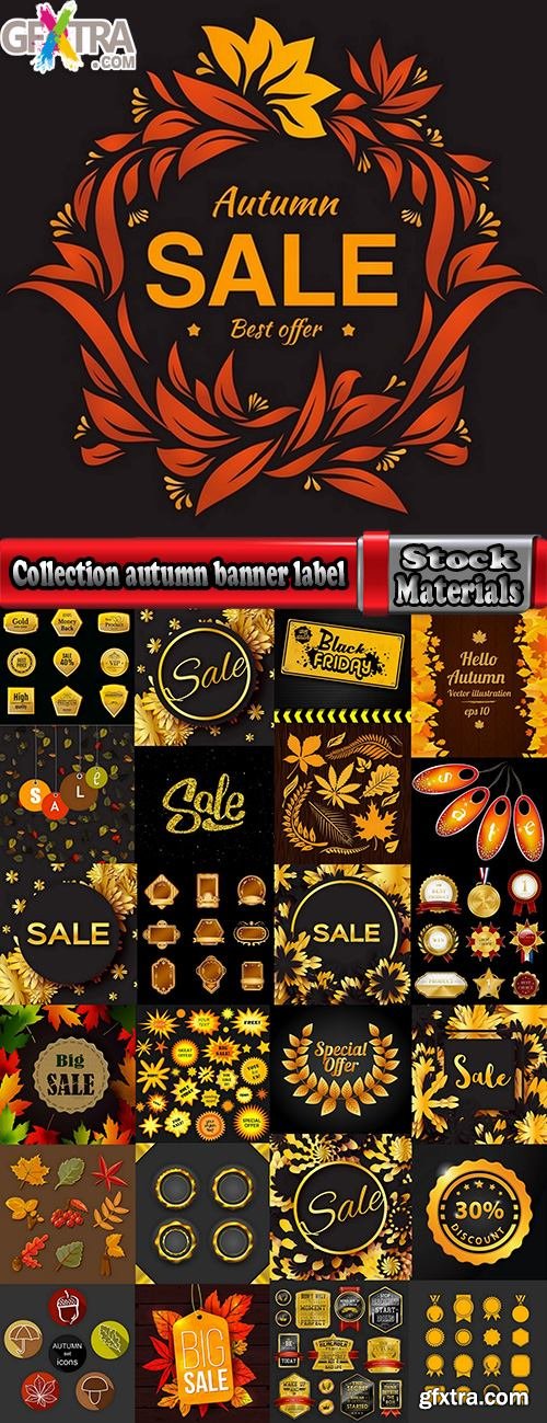 Collection autumn banner label sticker flyer poster 25 EPS