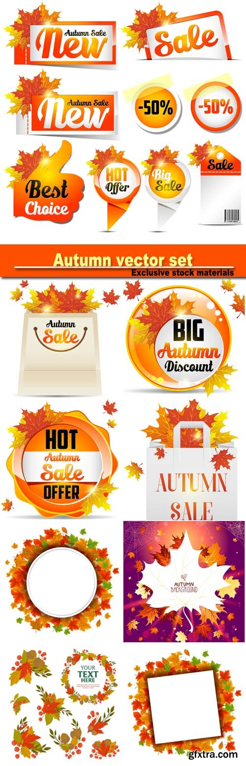 Wonderful autumn leaves background, discount and sale, tags, banners and stickers