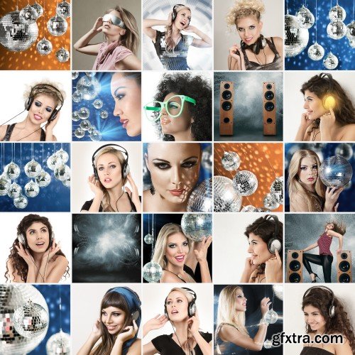 Collage emotion of people, people faces, set of woman portraits