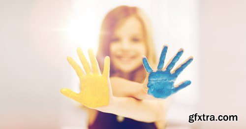 Girl Showing Painted Hands - 16xUHQ JPEG