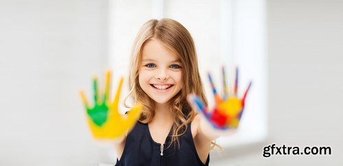 Girl Showing Painted Hands - 16xUHQ JPEG