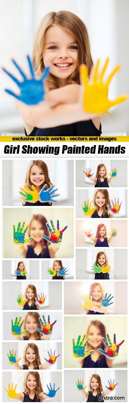 Girl Showing Painted Hands - 16xUHQ JPEG