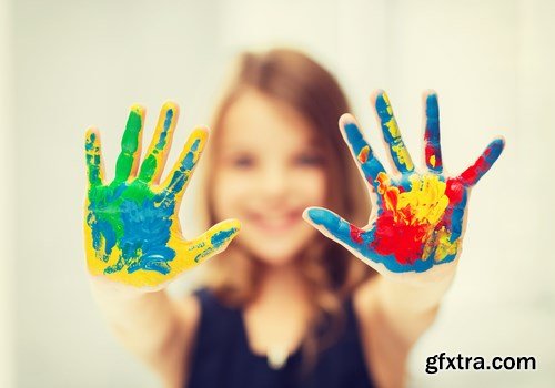 Girl Showing Painted Hands - 16xUHQ JPEG