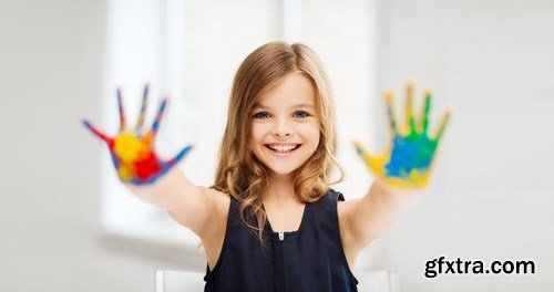 Girl Showing Painted Hands - 16xUHQ JPEG