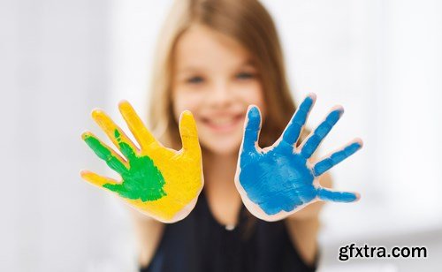 Girl Showing Painted Hands - 16xUHQ JPEG