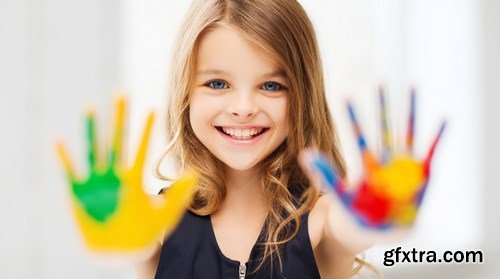 Girl Showing Painted Hands - 16xUHQ JPEG