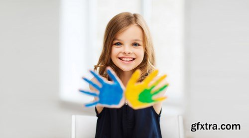 Girl Showing Painted Hands - 16xUHQ JPEG