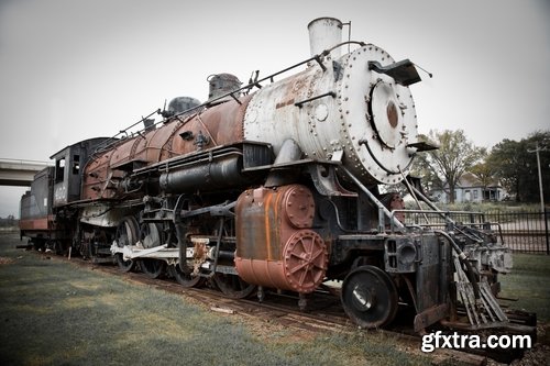 Collection of old train track rails a steam locomotive wheel 25 HQ Jpeg