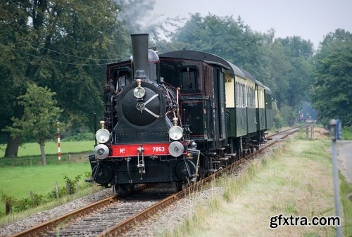 Collection of old train track rails a steam locomotive wheel 25 HQ Jpeg