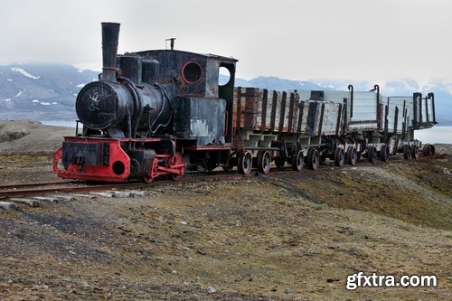 Collection of old train track rails a steam locomotive wheel 25 HQ Jpeg