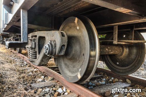 Collection of old train track rails a steam locomotive wheel 25 HQ Jpeg