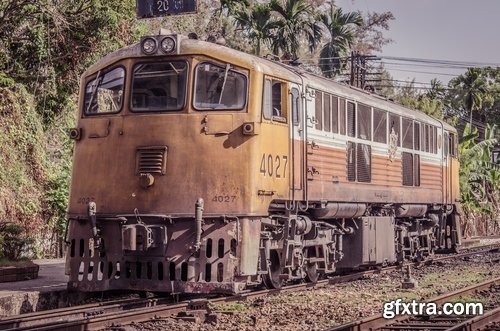 Collection of old train track rails a steam locomotive wheel 25 HQ Jpeg