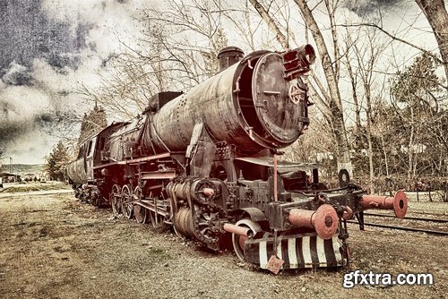 Collection of old train track rails a steam locomotive wheel 25 HQ Jpeg