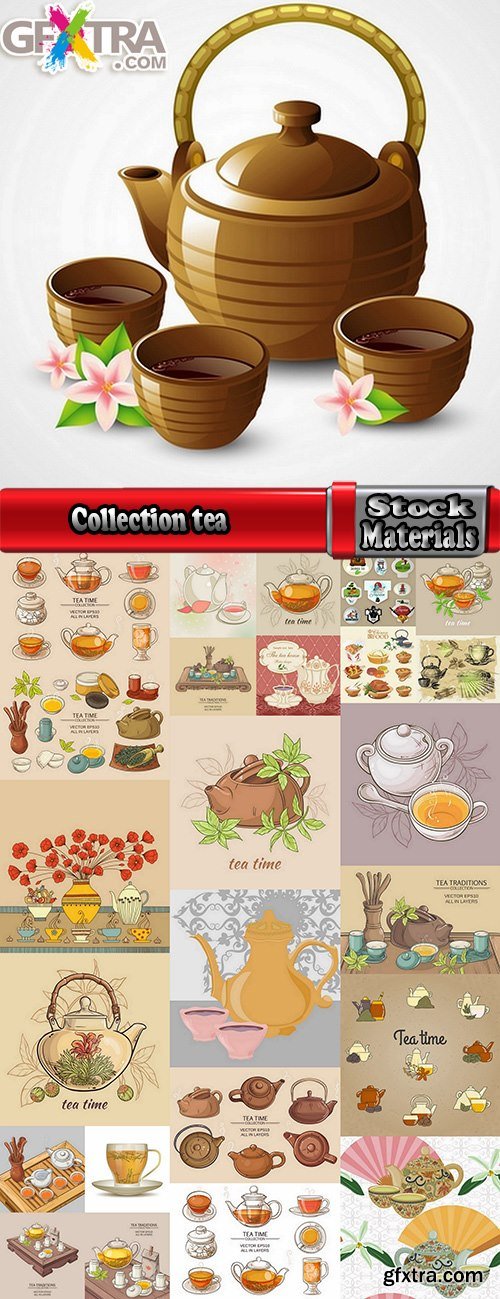 Collection tea cup tea drink 25 EPS