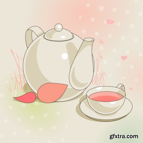 Collection tea cup tea drink 25 EPS