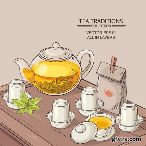 Collection tea cup tea drink 25 EPS