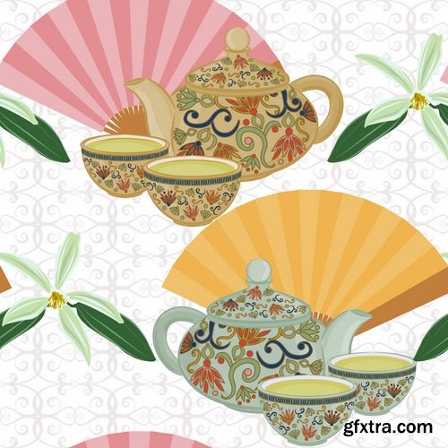 Collection tea cup tea drink 25 EPS