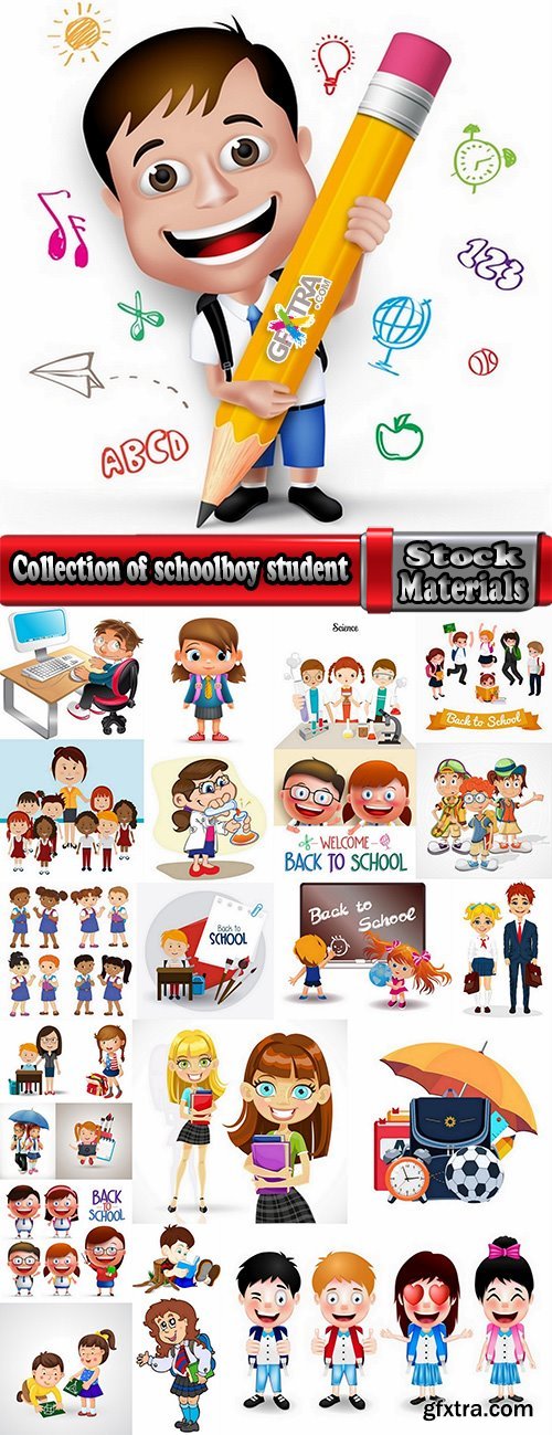 Collection of schoolboy student study education school cartoon 25 EPS