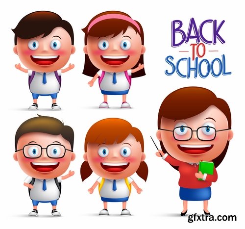 Collection of schoolboy student study education school cartoon 25 EPS