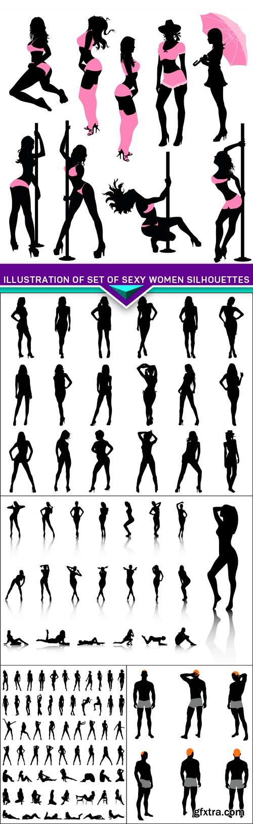 Illustration of Set of sexy women silhouettes 5X EPS