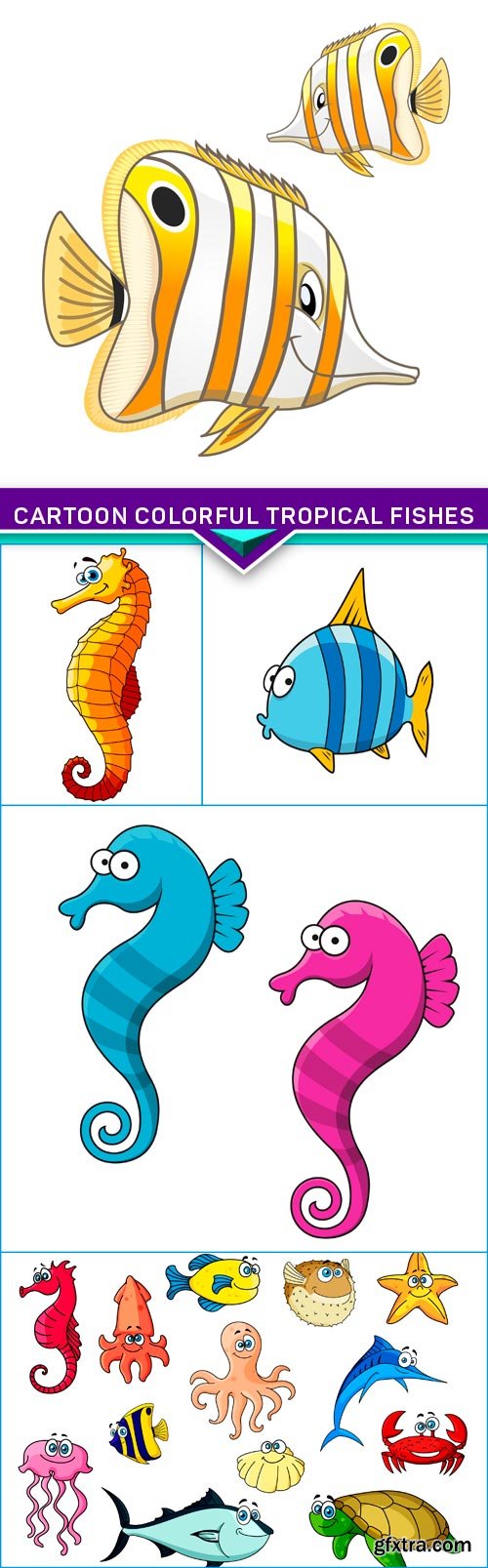 Cartoon colorful tropical fishes 5X EPS