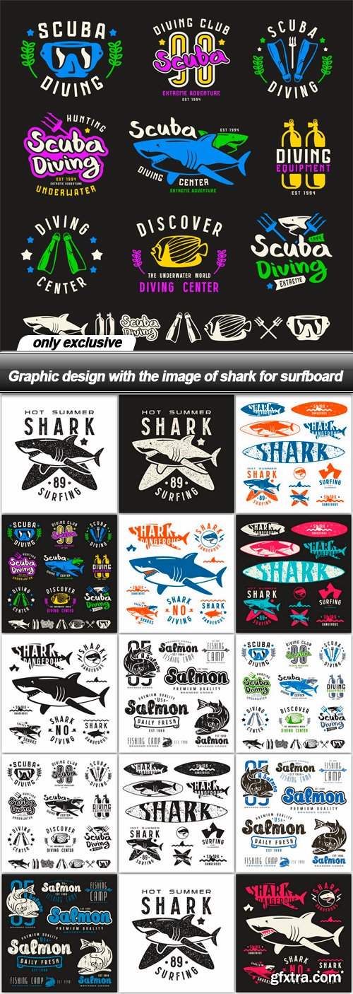 Graphic design with the image of shark for surfboard - 14 EPS