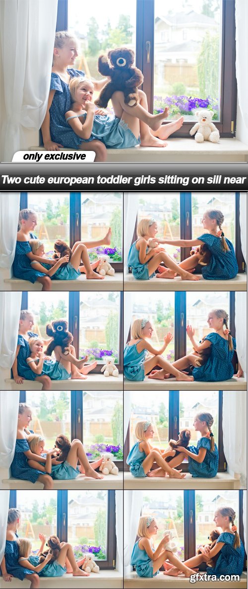 Two cute european toddler girls sitting on sill near - 8 UHQ JPEG